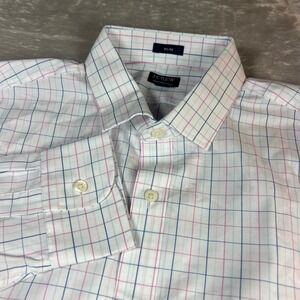 J.Crew Men's Large Button Down Shirt White Blue Pink Tattersall Slim Performance